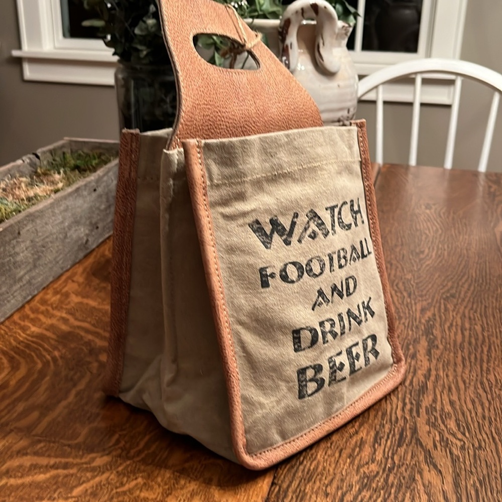 Clea Ray Canvas 6-pack Can Tote Watch Football And Drink Beer NWT
